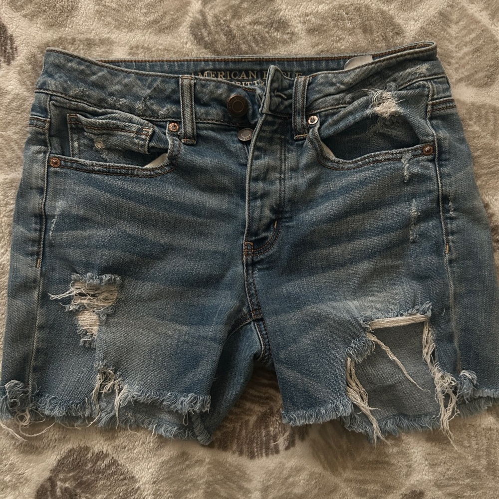 American Eagle Outfitters Women's Ripped Blue Jean Shorts